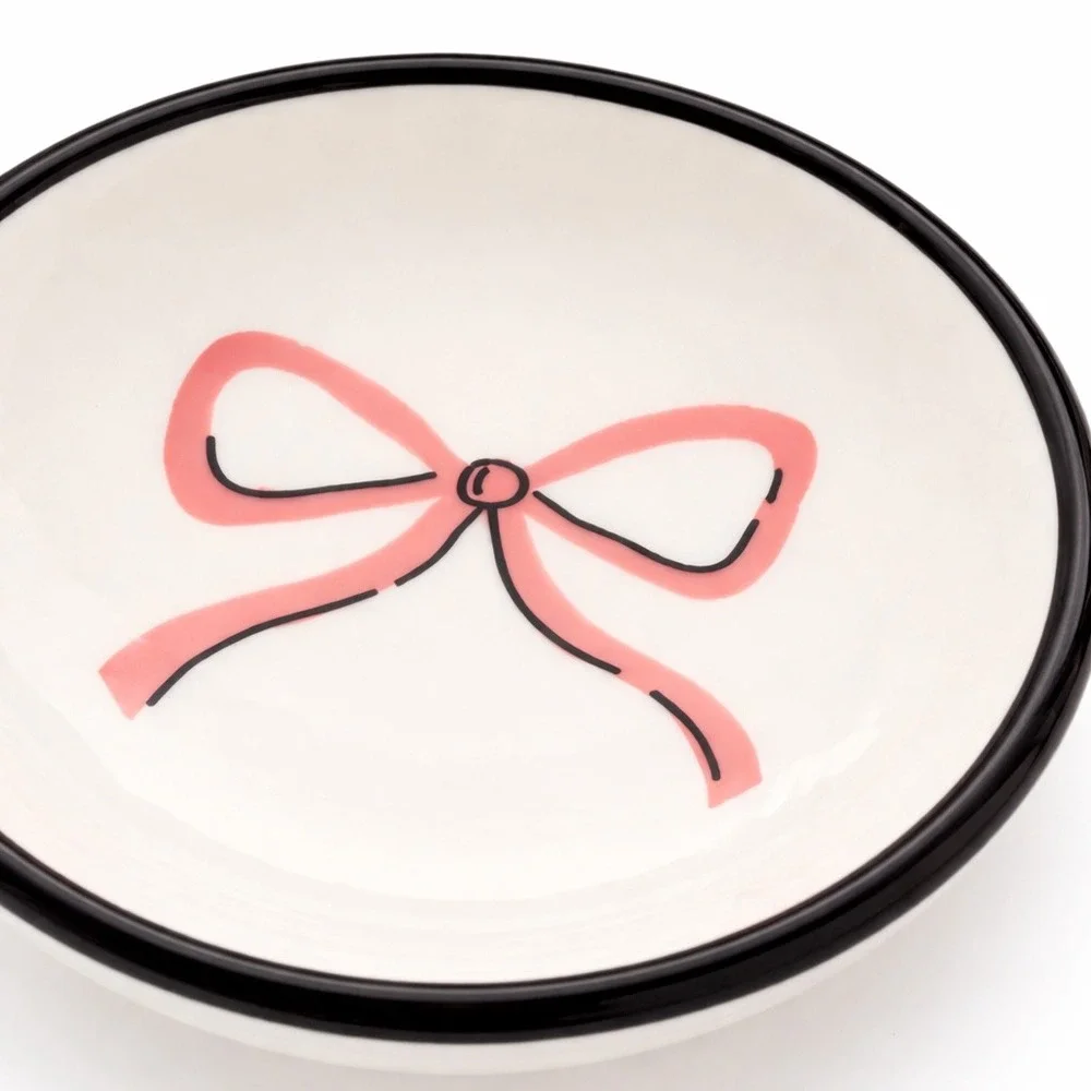 Salmon Pink Bow Ceramic Trinket Dish Jewelry Ring Tray